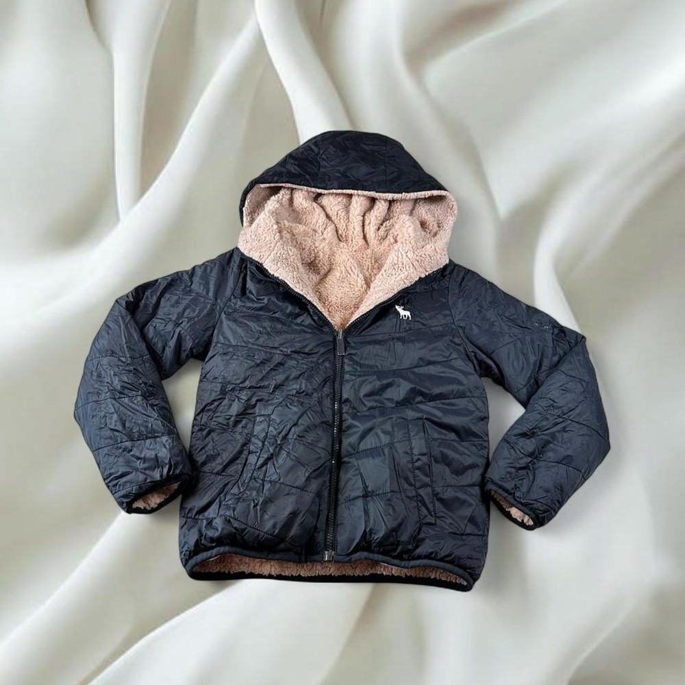 Abercrombie & Fitch navy blue pink sherpa reservable puffer jacket y2k mcbling